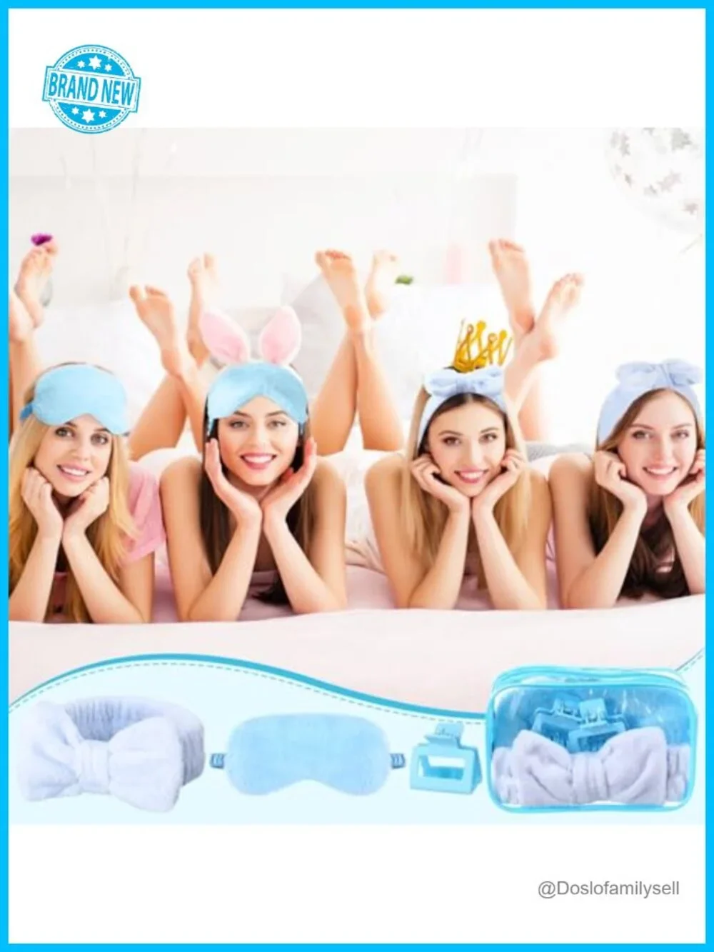 Spa Sleepover Party Favors Set with Plush Eye Mask, Headband, Hair Claw Clips &